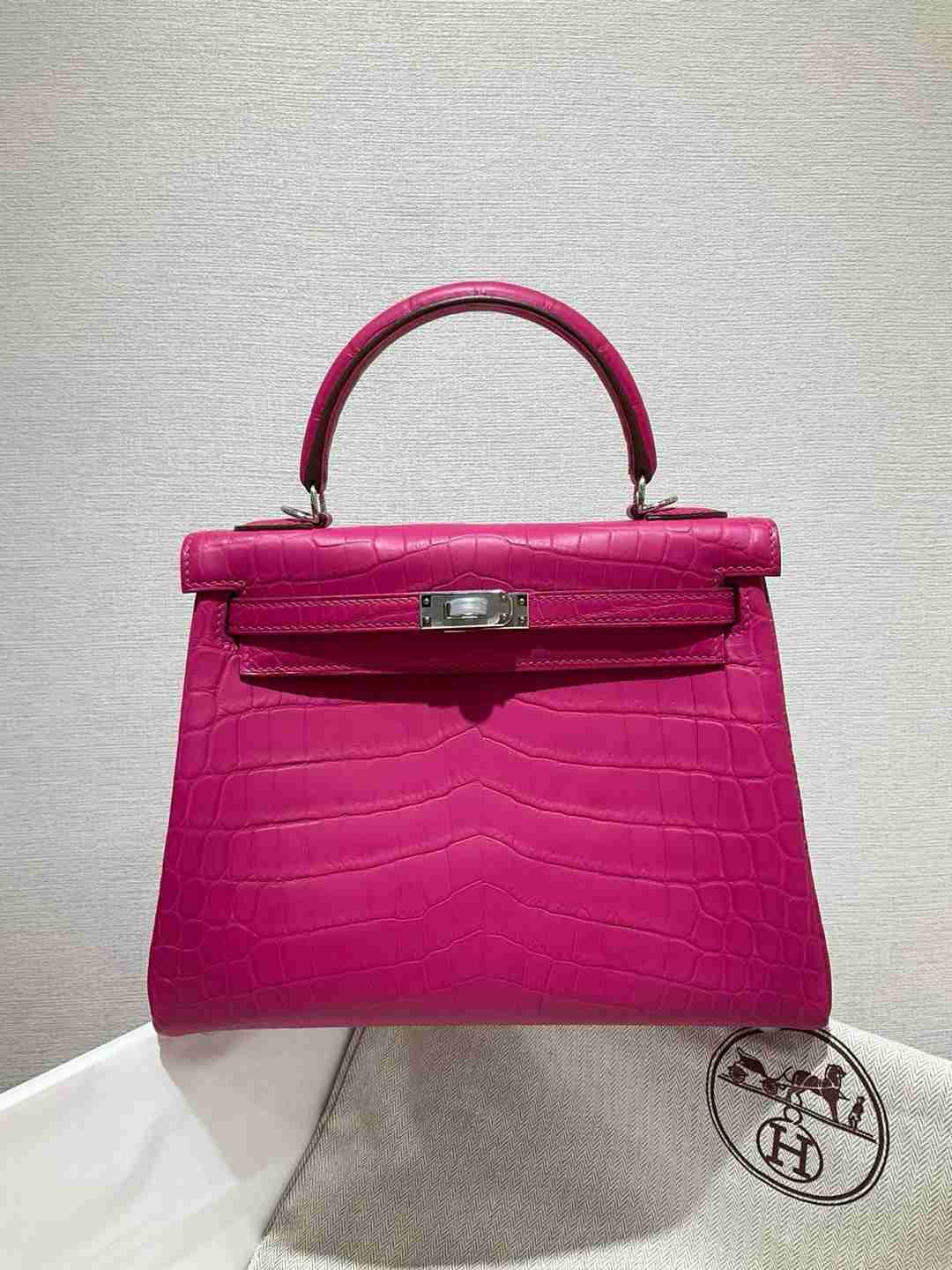 Hermes Kelly 25 matte Niloticus Crocodile J5 Rose scheherazade PHW
